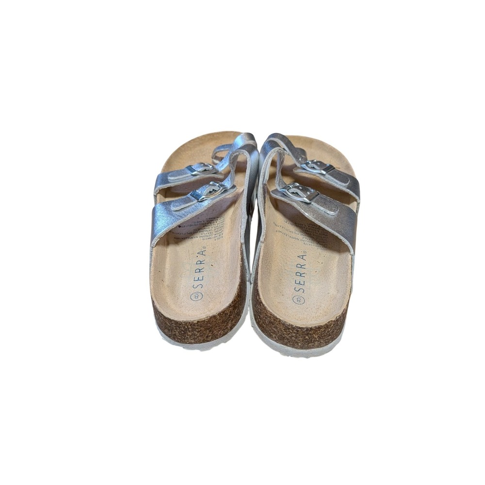 Serra Womens Silver Metallic Toe Loop Buckle Cork Footbed Sandals Size 8 - Picture 3 of 5